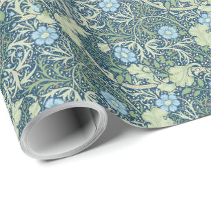 William Morris Vintage Floral Blau Grüne Algen Geschenkpapier