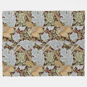 William Morris Vintage Floral Blumen Weiß Rot Fleecedecke