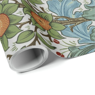 William Morris Vintage Floral Gelb Grün Blau Geschenkpapier