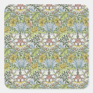 William Morris Vintage Floral Pink Grün Myrte Quadratischer Aufkleber