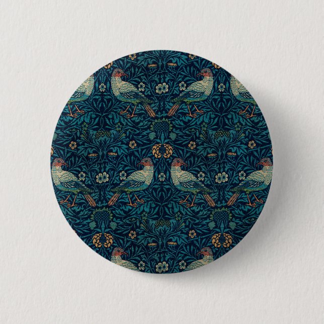 William Morris Vintage Florale Vögel Button (Vorderseite)