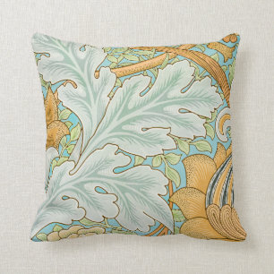 William Morris Vintage Florales Blatt Blau Gold Kissen
