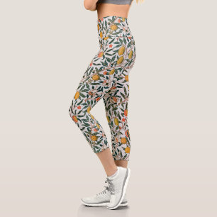 William Morris Vintage Fruit Granatapfel Weiß Capri Leggings