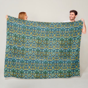 William Morris Vintage Gold Grün Blau  Fleecedecke