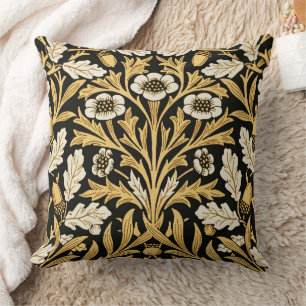 William Morris Vintage Gold Schwarz Eichenmuster Kissen