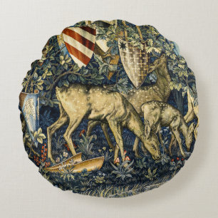 William Morris Vintage-Hirsch- und Schild-Tapeten- Rundes Kissen