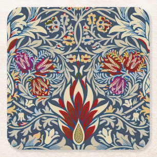 William Morris Vintage Indigo Blumenmuster Rechteckiger Pappuntersetzer