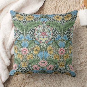 William Morris Vintage Myrtenblüten Gelb Blau Kissen