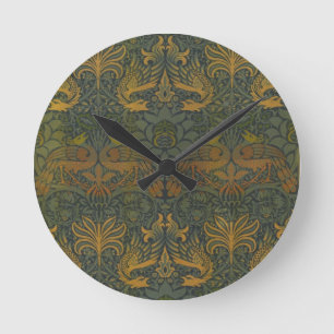 William Morris Vintage Pfau und Drache  Runde Wanduhr