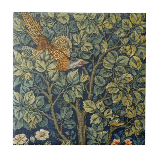 William Morris Vintage Pheasant Squirrel Flower Fliese (Vorderseite)