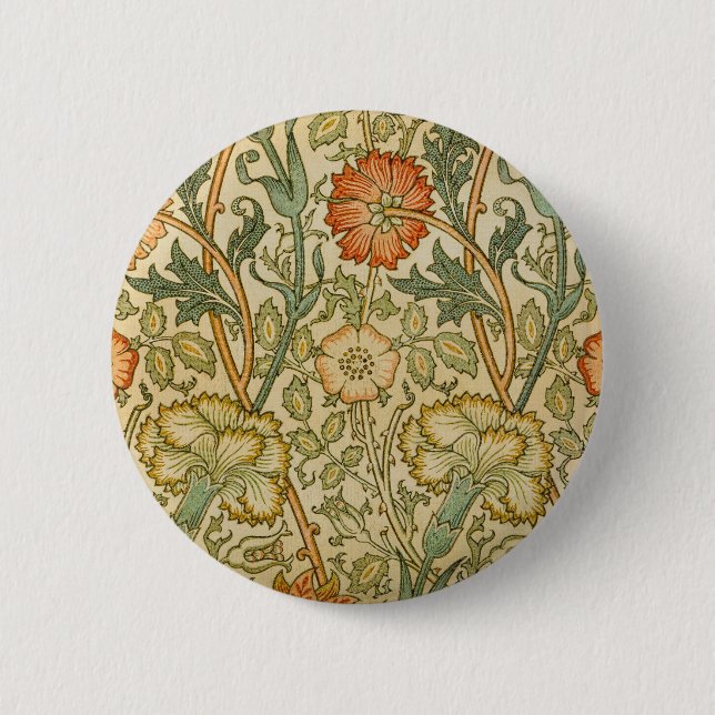 William Morris Vintage Rosa- und Rosenmuster Button (Vorderseite)