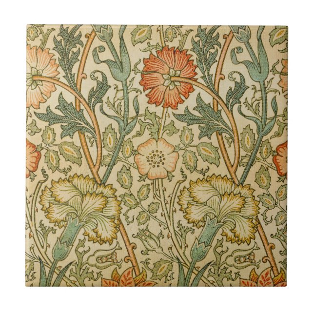 William Morris Vintage Rosa- und Rosenmuster Fliese (Vorderseite)