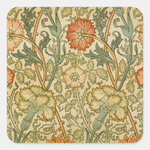 William Morris Vintage Rosa- und Rosenmuster Quadratischer Aufkleber