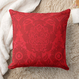 William Morris Vintage Rot gestempeltes Samtmuster Kissen