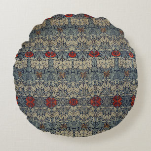 William Morris Vintage Rote Blumige Tulpe und Rose Rundes Kissen