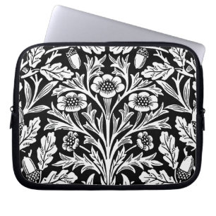 William Morris Vintage Schwarz Weiß Eichenmuster Laptopschutzhülle