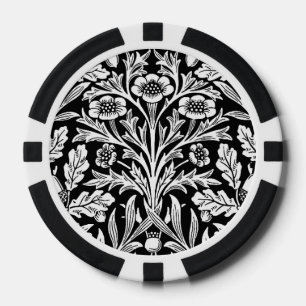 William Morris Vintage Schwarz Weiß Eichenmuster Pokerchips