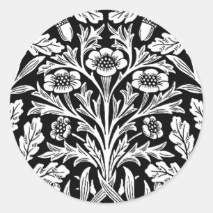 William Morris Vintage Schwarz Weiß Eichenmuster Runder Aufkleber