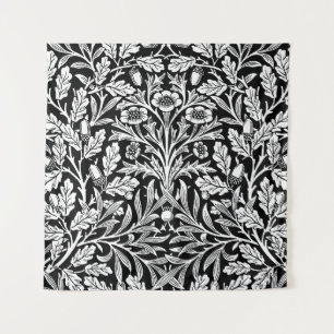 William Morris Vintage Schwarz Weiß Eichenmuster Wandteppich