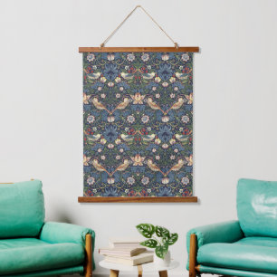 William Morris Vintage Strawberry Thief Muster Wandteppich Mit Holzrahmen