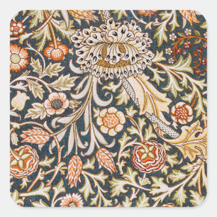 William Morris Vintage Trent Blaues Blumenmuster Quadratischer Aufkleber