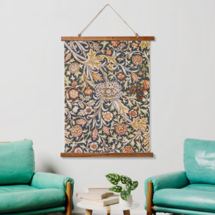 William Morris Vintage Trent Blaues Blumenmuster Wandteppich Mit Holzrahmen