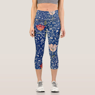 William Morris Vintage Tulpe Floral Indigo Muster Capri Leggings
