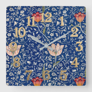 William Morris Vintage Tulpe Floral Indigo Muster Quadratische Wanduhr