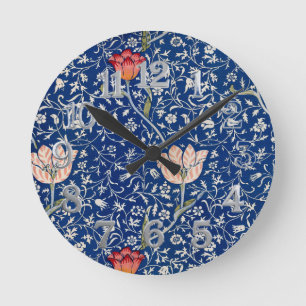 William Morris Vintage Tulpe Floral Indigo Muster Runde Wanduhr