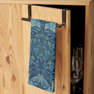 William Morris Vintage Vogel Laub Blau Geschirrtuch