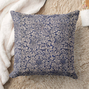 William Morris Vintage Vogel und Anemone Dunkelbla Kissen