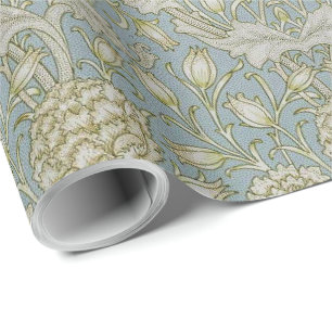 William Morris Vintage Wilde Tulpen Blumen Blau Geschenkpapier