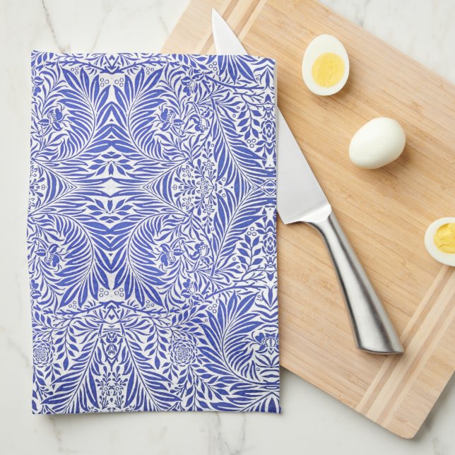 William Morris Vintages Blumenmuster Blau Weiß Geschirrtuch (Viertel Falte)