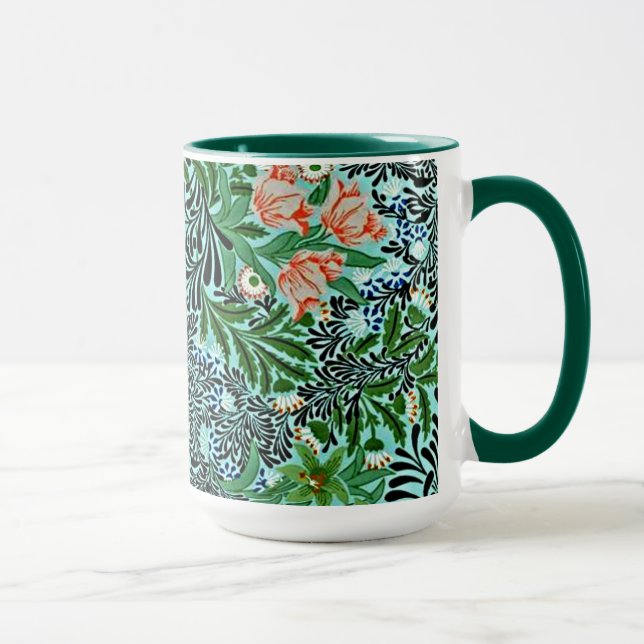 William Morris Vintages Blumenmuster Pink Green Tasse (Rechts)