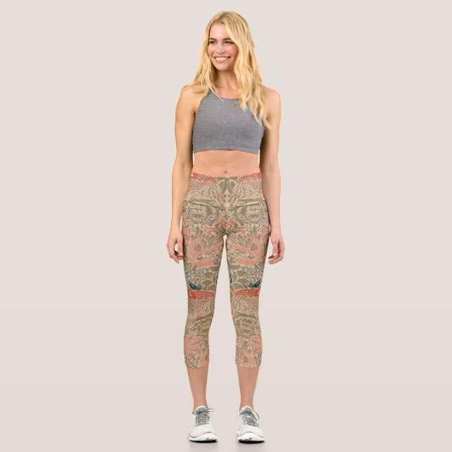 William-Morris-Vögel-berühmtes Muster Capri Leggings (Vorderseite)