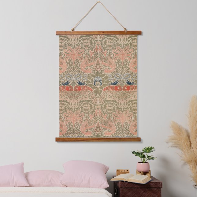 William-Morris-Vögel-berühmtes Muster Wandteppich Mit Holzrahmen (Schlafzimmer)