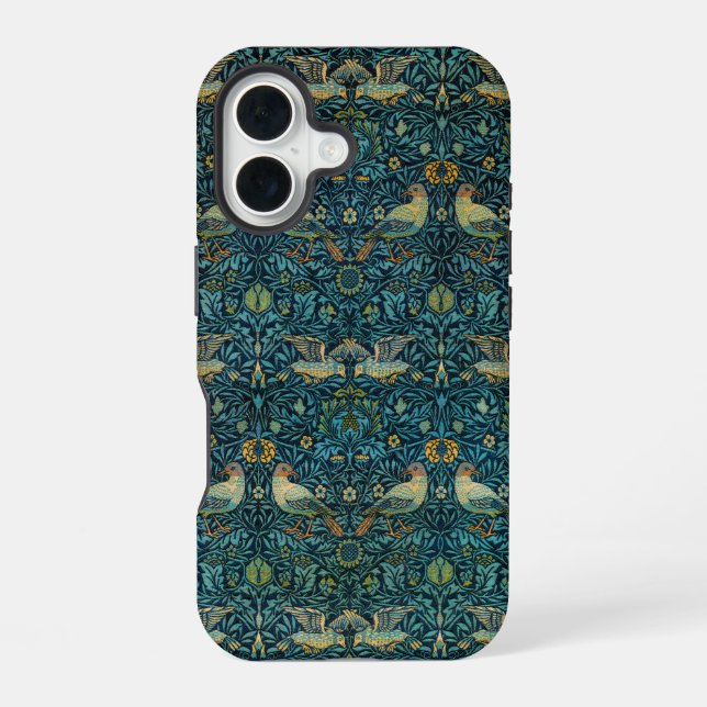William Morris Vögel & Blumenmuster iPhone 16 Hülle (Rückseite)