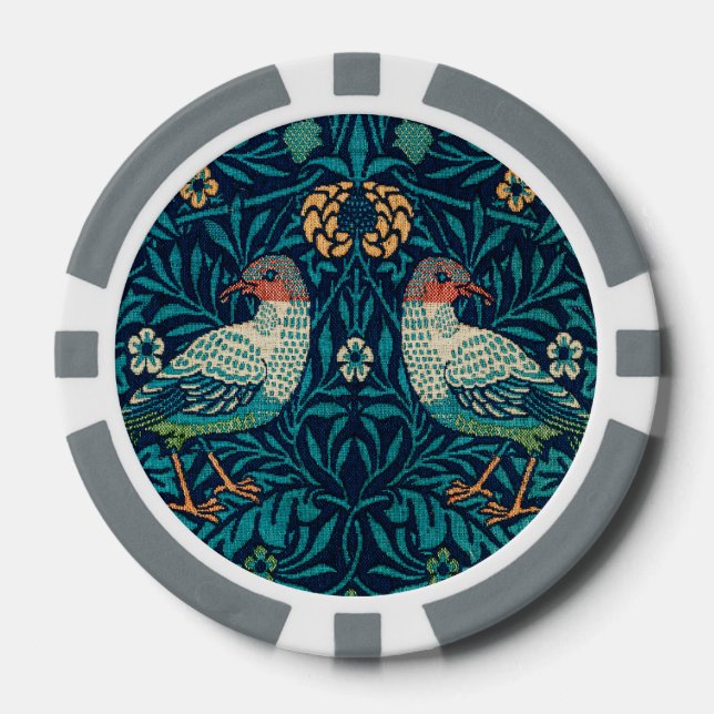 William Morris - Vögel & Blumenmuster Pokerchips (Vorderseite)