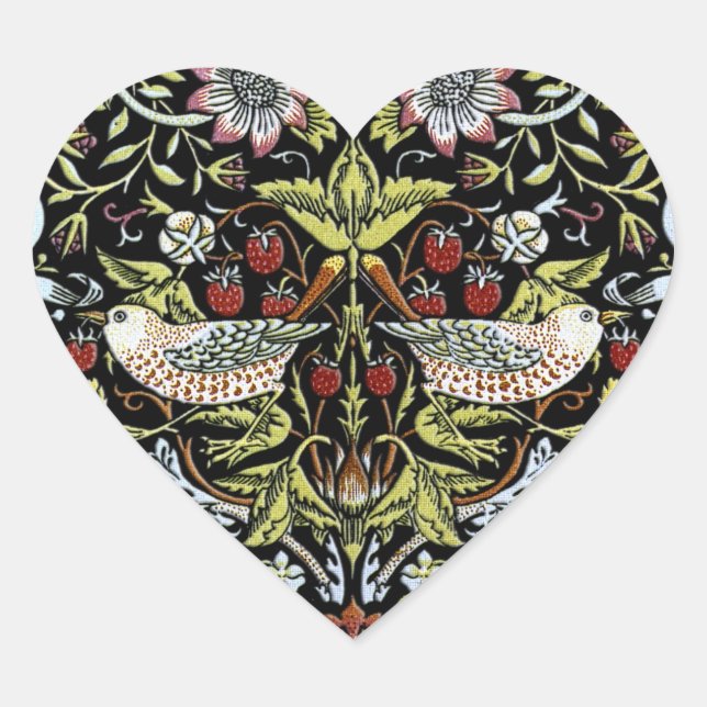 William Morris - Vögel und Blume 2 Herz-Aufkleber (Vorderseite)