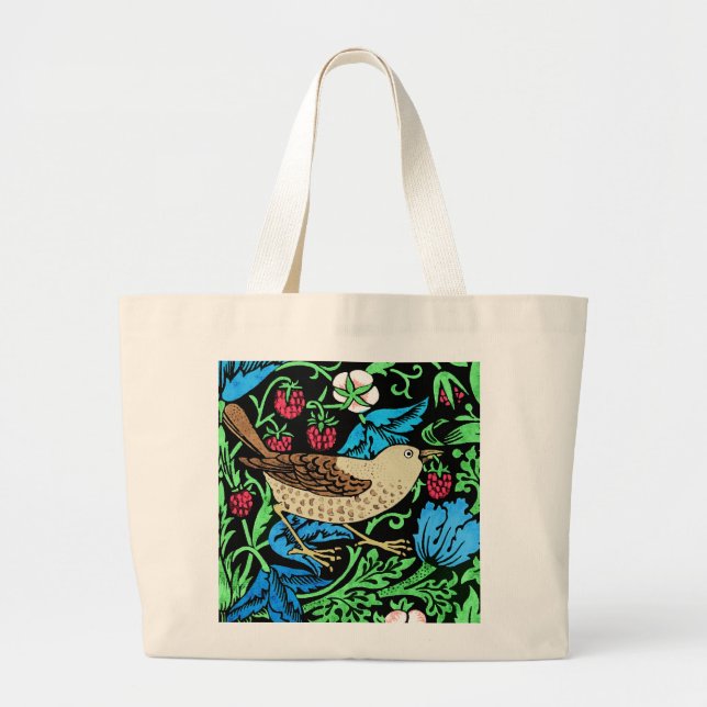 William Morris Vogel- und Blumenspiegel auf Schwar Jumbo Stoffbeutel (Vorne)