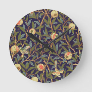 William Morris Vogel und Granatapfel Runde Wanduhr