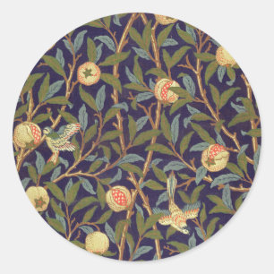 William Morris Vogel und Granatapfel Runder Aufkleber