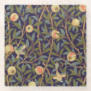 William Morris Vogel und Granatapfel Vintage-Blume Glasuntersetzer