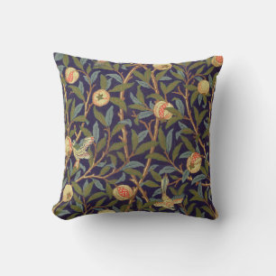 William Morris Vogel und Granatapfel Vintage-Blume Kissen