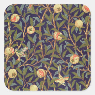 William Morris Vogel und Granatapfel Vintage-Blume Quadratischer Aufkleber