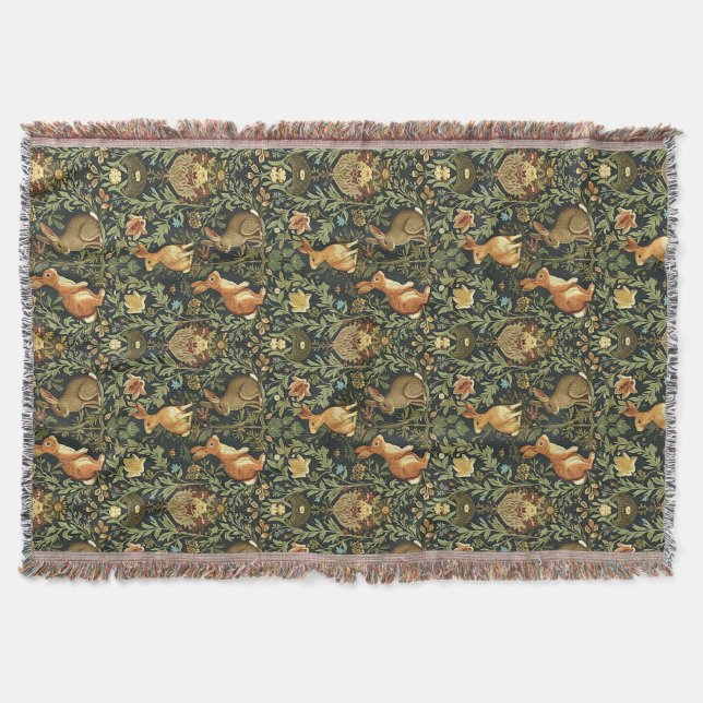 William Morris Wald Blumen Hasen Weihnachten Decke (Vorderseite)