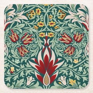 William Morris Waldgrünes Blumen-Wallpaper Rechteckiger Pappuntersetzer