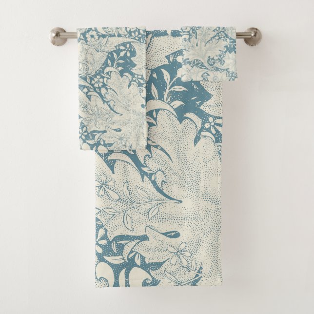 William Morris Wallflower Blue Damask Badhandtuch Set (Insitu)