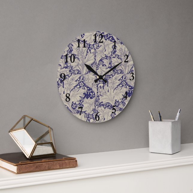 William Morris Wallflower Blue Damask Große Wanduhr (Büro)