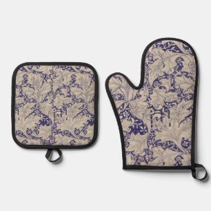 William Morris Wallflower Blue Damask Ofenhandschuh & Topflappen-Set